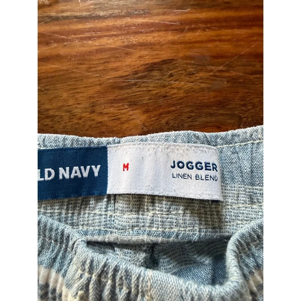 Old Navy Mens Blue Stripe Linen Blend Jogger Shorts 7 Inch Inseam Size M